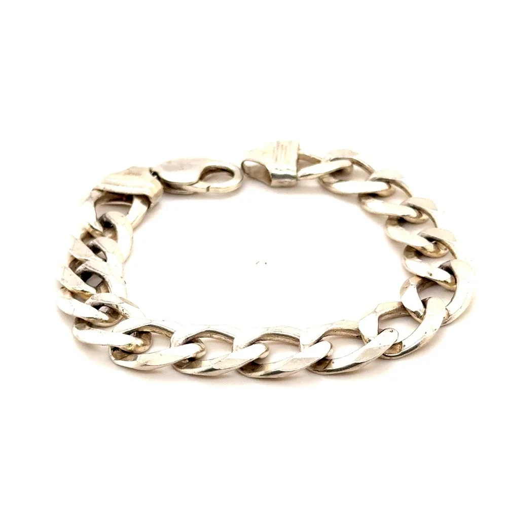 Mens Italy 925 Sterling Silver Curb Link Bracelet 12mm 8.25